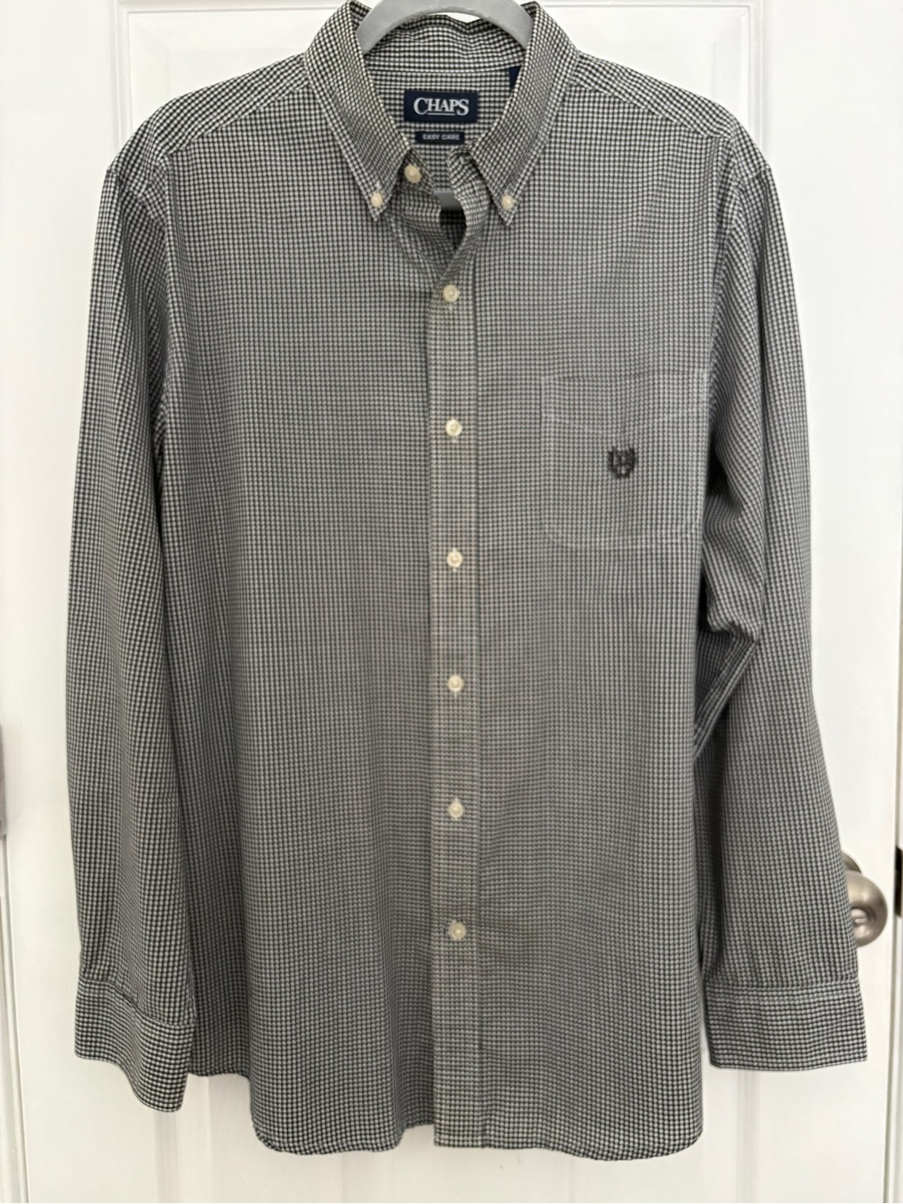 Chaps Men’s Black & White Micro-Check Button-Down Shirt#0042
